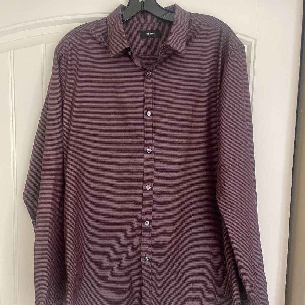 Theory Burgundy Check Shirt – Size L – 100% Cotton Button-Down